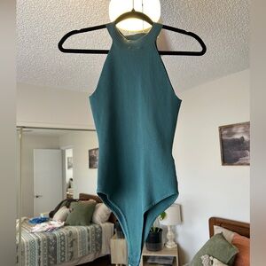 Ribbed High-Neck Bodysuit in Teal